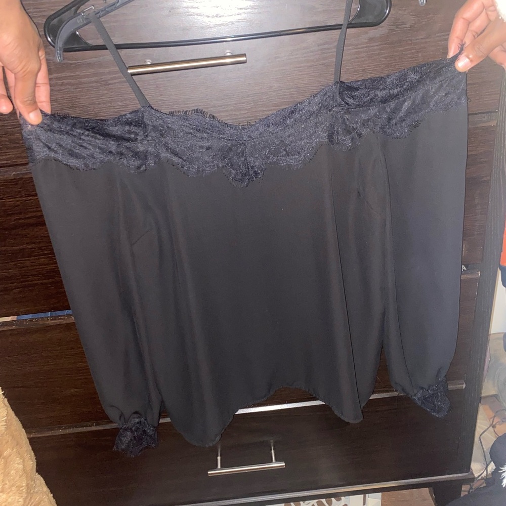 Black off shoulder long sleeve top